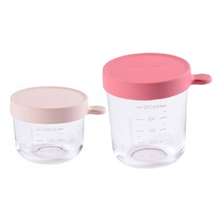 Beaba® Set 2 steklenih posodic za shranjevanje 150ml in 250ml Pink