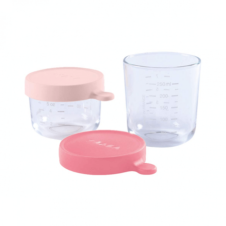 Slika Beaba® Set 2 steklenih posodic za shranjevanje 150ml in 250ml Pink
