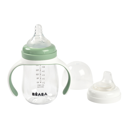 Slika Beaba® Steklenička za učenje pitja 2v1 210ml Sage Green