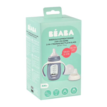 Beaba® Steklena steklenička za učenje pitja 2v1 210ml Windy Blue