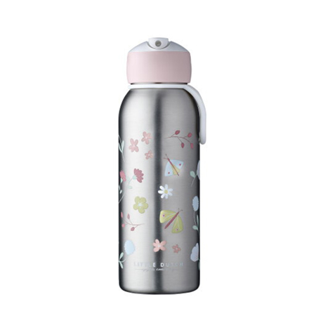 Slika Little Dutch® Steklenička iz nerjavečega jekla flip-up Flowers & Butterflies 350ml