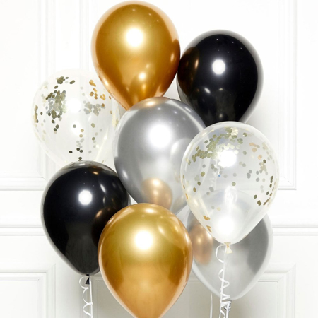 Slika Amscan® 8 lateks balonov 27,5 cm Black Gold Silver