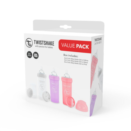 Slika Twistshake® Steklenička Anti-Colic 260ml VALUE PACK (2+m) - Pink