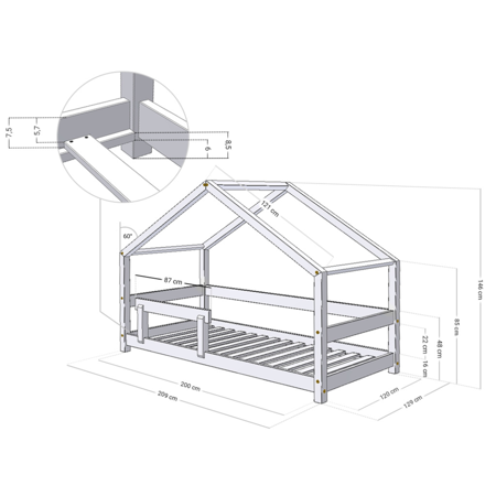 Benlemi® Otroška postelja Lucky 120x200 White