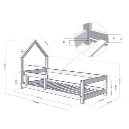 Benlemi® Otroška postelja Poppi 200x90 White