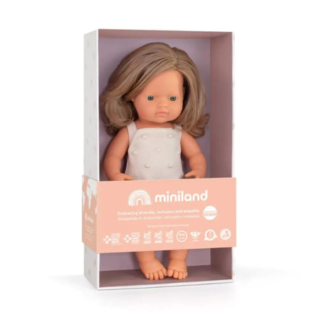 Slika Miniland® Punčka Caucasian Girl 38cm Colourful