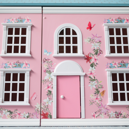 Evibell® Lesena hiška za punčke s pohištvom Pink