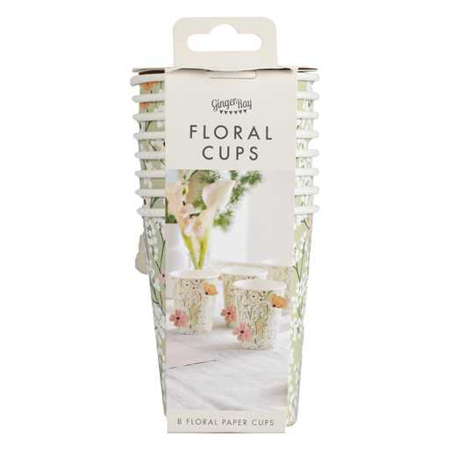 Ginger Ray® Papirnati kozarčki Floral 8 kosov