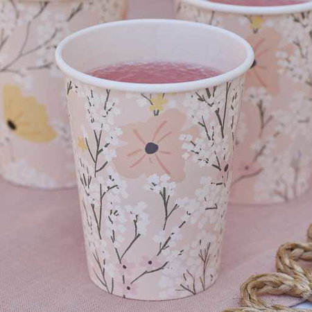 Ginger Ray® Papirnati kozarčki Pink Floral 8 kosov