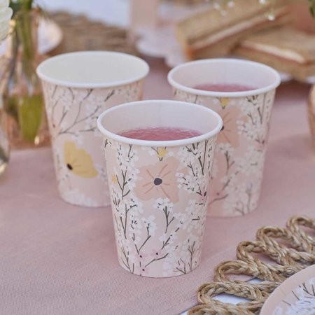 Slika Ginger Ray® Papirnati kozarčki Pink Floral 8 kosov