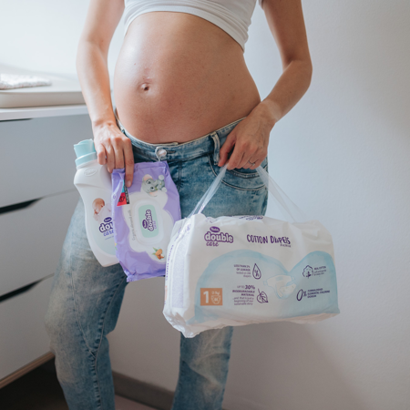 Violeta® Plenice Double Care Cotton Touch 1 Newborn (2-5 kg) 44 kosov + Vlažilni robčki Water Care