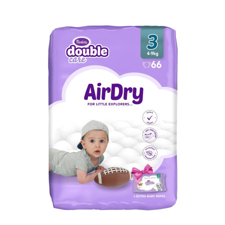 Violeta® Plenice Air Dry 3 Midi (4-9kg) Jumbo 66 + Darilo Baby vlažni robčki