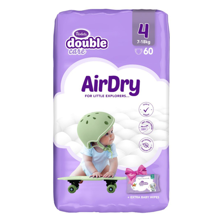 Violeta® Plenice Air Dry 4 Maxi (7-18kg) Jumbo 60 + Darilo Baby vlažni robčki