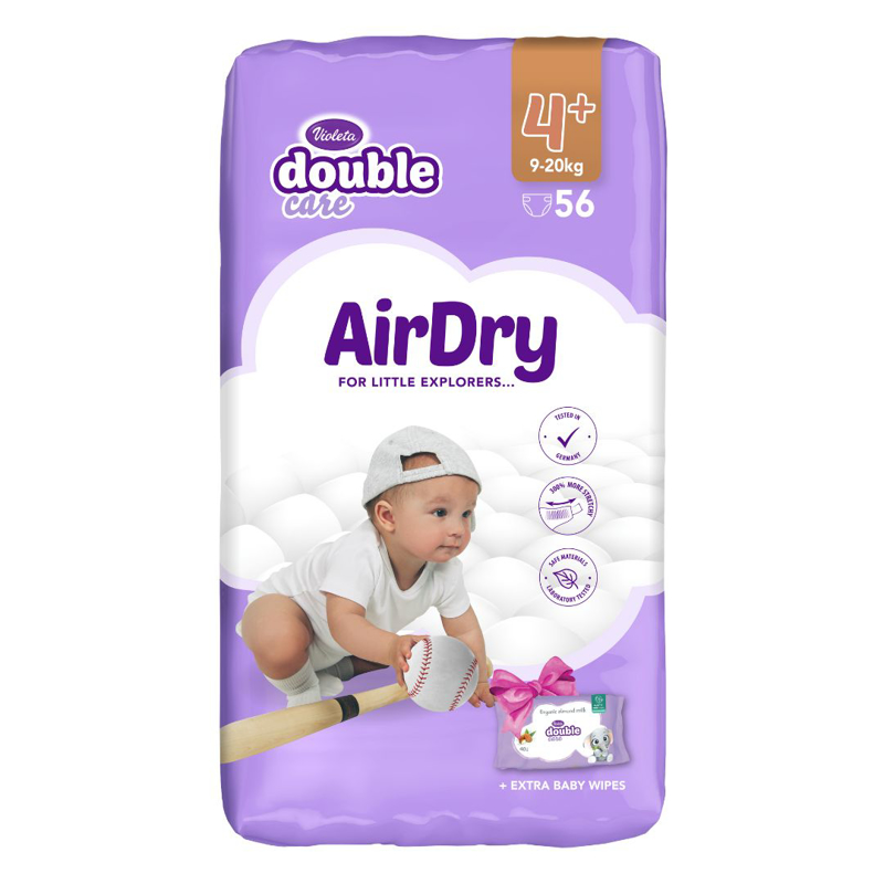 Violeta® Plenice Air Dry 4 Maxi plus (9-20kg) Jumbo 56 + Darilo Baby vlažni robčki
