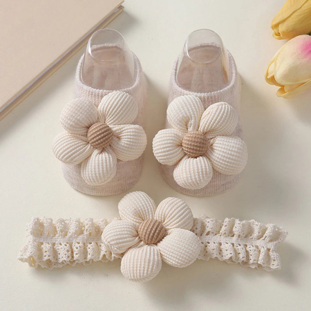Set otroških nogavičk in elastike za lase Floral (0-12m) White