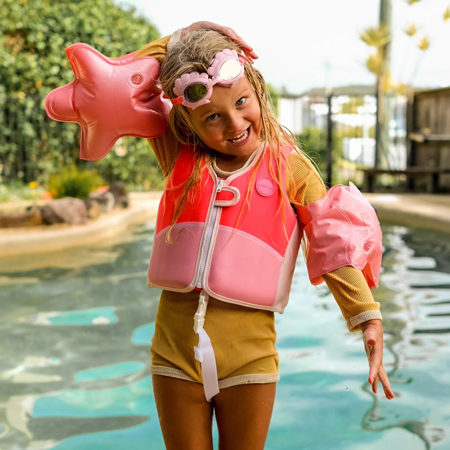 SunnyLife® Otroški plavalni jopič Melody the Mermaid Neon Strawberry 2-3L