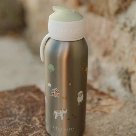 Little Dutch® Steklenička iz nerjavečega jekla flip-up Little Farm 350ml