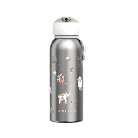 Slika Little Dutch® Steklenička iz nerjavečega jekla flip-up Little Farm 350ml