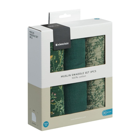 Slika KikkaBoo® Tetra pleničke iz muslina 3 kosi 75x75 cm Secret Garden Green