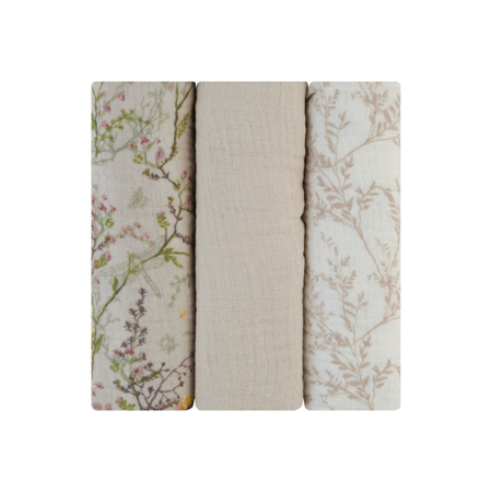 KikkaBoo® Couvertures d'emmaillotage 3 pcs 75x75 cm Secret Garden Beige