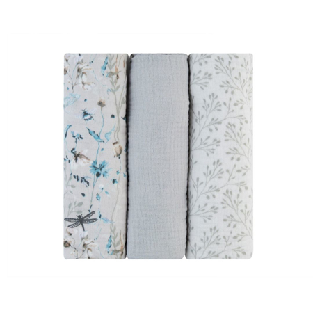 KikkaBoo® Povijalne pleničke iz muslina 3 kosi 100x100 cm Dreamy Fields Grey