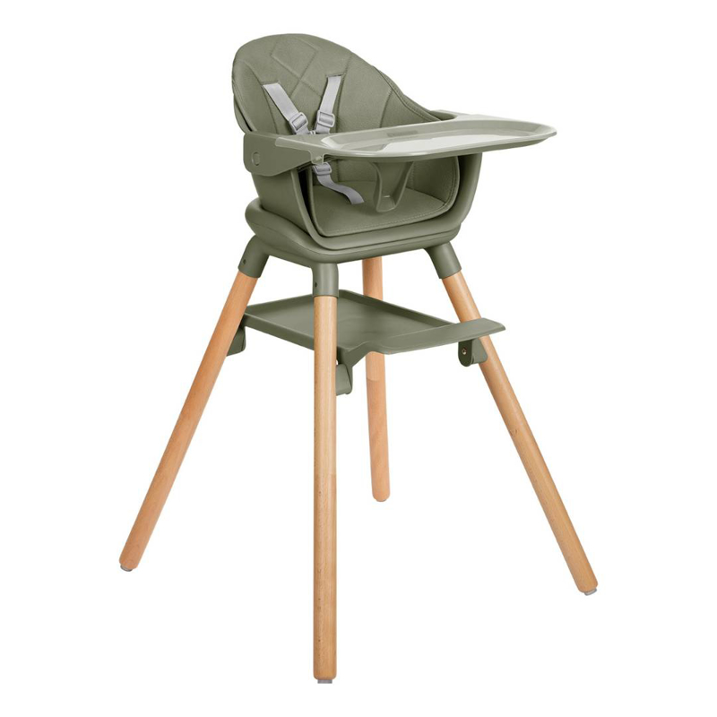 KikkaBoo® Otroški stol za hranjenje 2v1 Woody Army Green