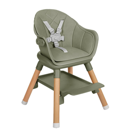 KikkaBoo® Otroški stol za hranjenje 2v1 Woody Army Green