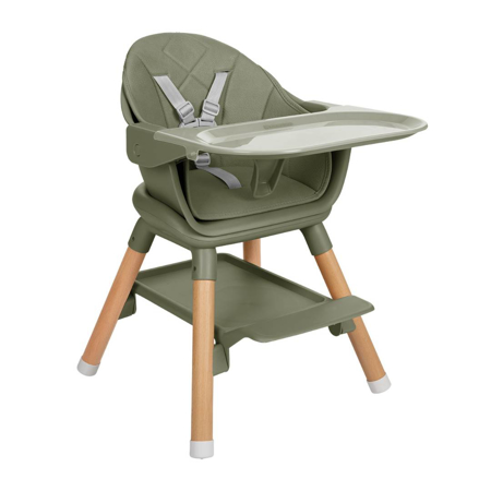 KikkaBoo® Otroški stol za hranjenje 2v1 Woody Army Green
