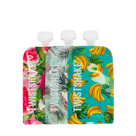 Slika Twistshake® Set 3 silikonskih vrečk za smoothie 220ml Pineapple Watermelon Banana