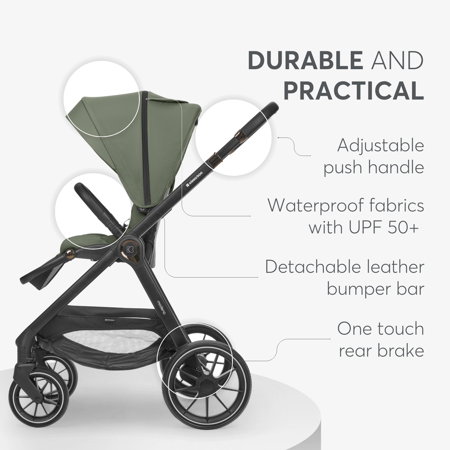 KikkaBoo® Otroški voziček s košaro 3v1 Modena Army Green