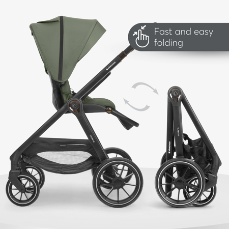 KikkaBoo® Otroški voziček s košaro 3v1 Modena Army Green