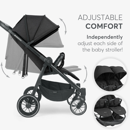 KikkaBoo® Otroški voziček za dvojčke Happy 2 Dark Grey