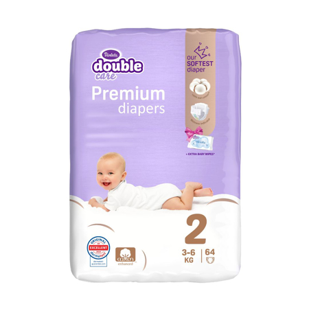 Slika Violeta® Plenice Double Care Cotton Touch 2 Mini (3-6 kg) 64 kosov + Vlažilni robčki Water Care