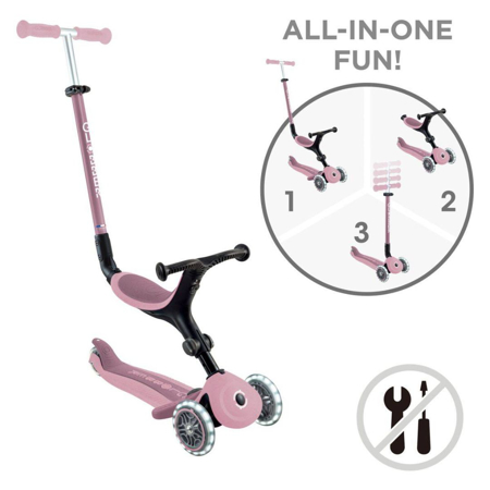 Globber® Zložljivi otroški skiro GO UP Active ECO s svetlečimi kolesi Berry