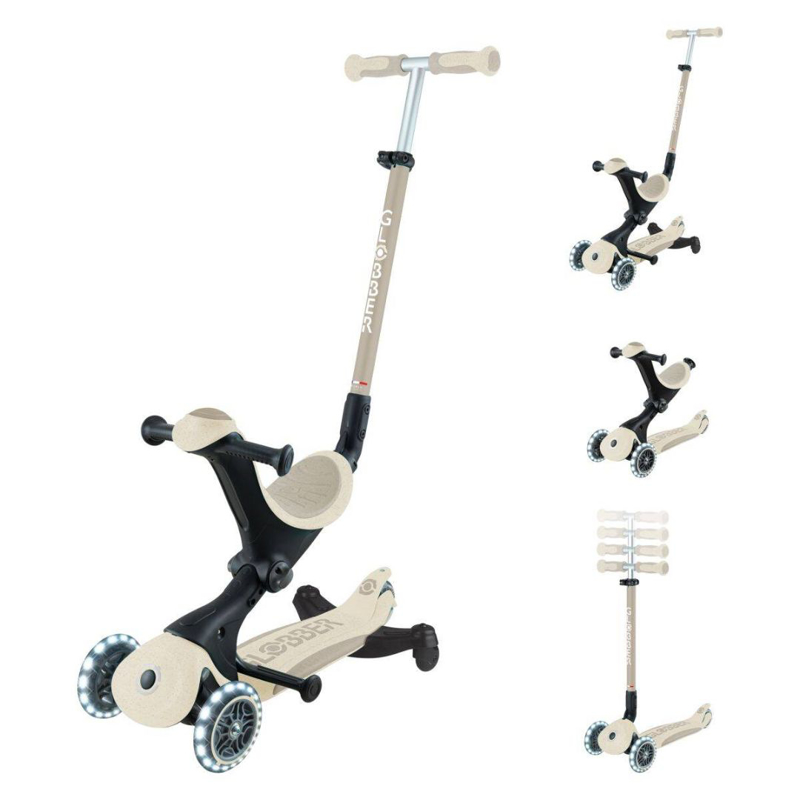 Globber® Zložljivi otroški skiro GO UP deluxe 360° s svetlečimi kolesi Taupe