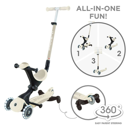 Globber® Zložljivi otroški skiro GO UP deluxe 360° s svetlečimi kolesi Taupe