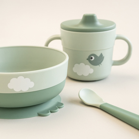 Done by Deer® Prvi jedilni set Foodie Happy Clouds Green