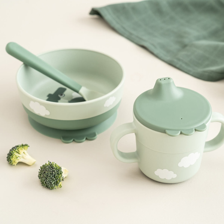 Done by Deer® Prvi jedilni set Foodie Happy Clouds Green