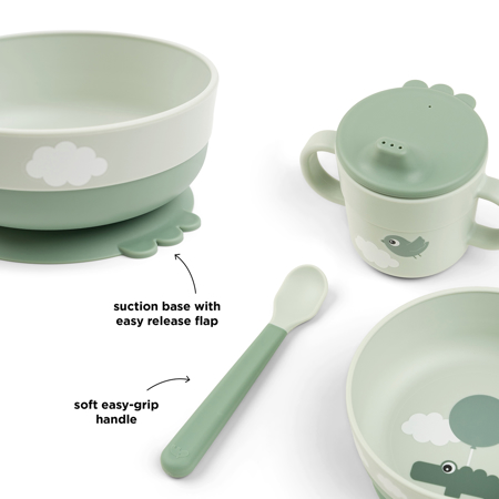 Done by Deer® Prvi jedilni set Foodie Happy Clouds Green