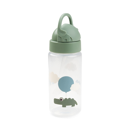 Done by Deer® Steklenička s slamico Happy clouds Green 350 ml