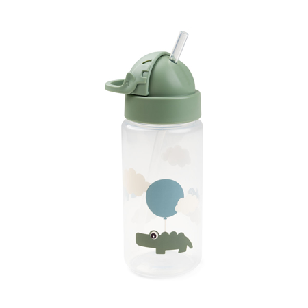 Slika Done by Deer® Steklenička s slamico Happy clouds Green 350 ml