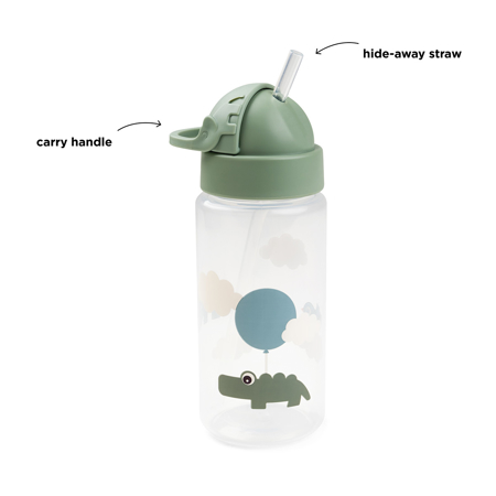 Done by Deer® Steklenička s slamico Happy clouds Green 350 ml