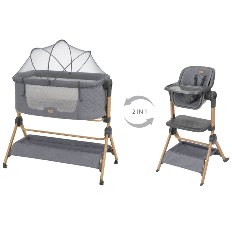 KikkaBoo® Obposteljna posteljica in stolček za hranjenje 2v1 Sleat Me Grey
